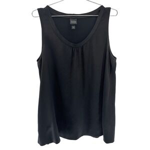 EILEEN FISHER 100% Silk Satin Scoop Neck Tank Top • Large • black